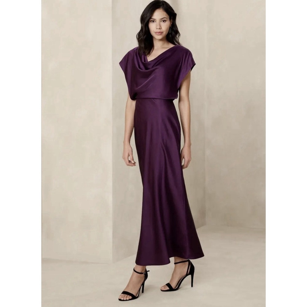 BANANA REPUBLIC WOMEN'S COWL BACK SATIN MAXI DRESS PURPLE SIZE 6